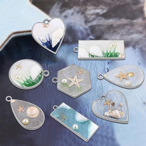 Oubaka 50pcs Open Bezels 5 Styles Open Frame Pendant Open Back Bezel Pendants Geometric Hollow Frame Pendant for Resin Casting, Necklace, Earrings, Pressed Flower, DIY Crafts(White K) - color: 50pcs;White K;5 Styles;B
