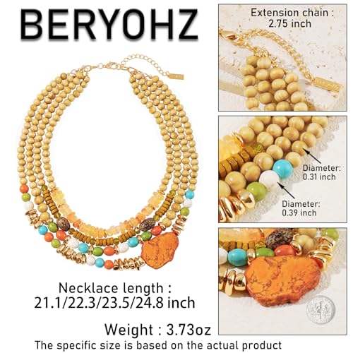 Turquoise Jewelry for Women Chunky Beaded Necklaces Boho Statement Necklace Layered Turquoise Necklaces for Women Fashion Gift - color: Orange