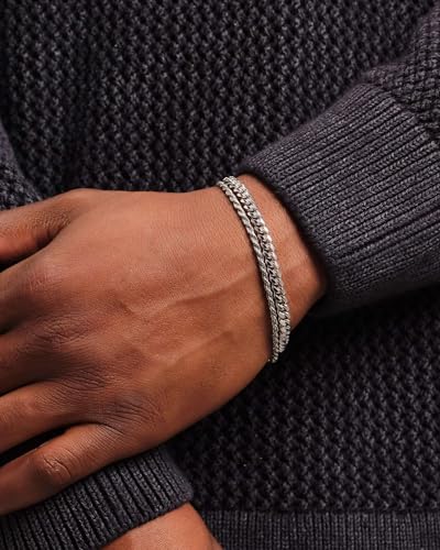 S925 Sterling Silver 6mm Cuban Link Chain Bracelets for Men,2.5mm Rope Chain Mens Bracelet Set for Men's&woman,Trendy hip-hop stacking Chain Gift Boyfriend/Girlfriend,Non Tarnish Hypoallergenic - style: Silver Rope chain + Cuban link