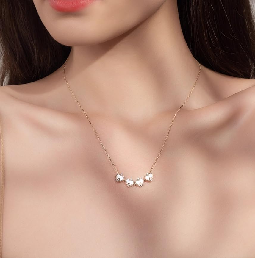 Four Leaf Clover Necklace Foldable for Women,Four Heart Grass Women's Necklaces Crocker,Retro Magnetic Folding Love Heart Pendant One Style,Two Wearing Methods - color: Silver