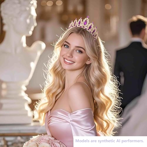Kamirola - Queen Crown and Tiaras Princess Crown for Women Crystal Headbands for Bridal, Princess for Wedding and Party - color: Gold Violet
