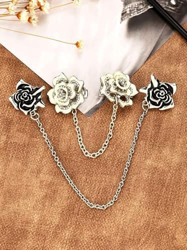 Gejoy 2 Pieces Retro Rose Sweater Shawl Clips Clasp Vintage Cardigan Collar Cloak Dresses Clip with Chain for Women Girls(Style Set 2)