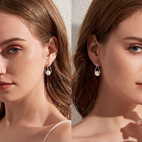 Pearl Earrings for Women Pearl Leverback Earrings 925 Sterling Silver - color: E01-white