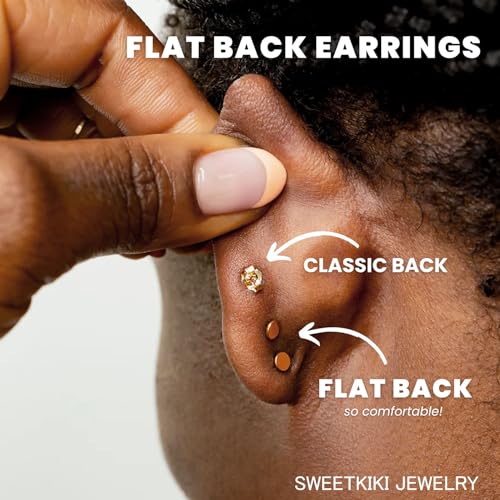Threadless Flat Back Earrings, Hypoallergenic 14K Real Gold Plated CZ Stud Earrings | Cartilage Earring | Tragus Helix Piercing Jewelry | Push in Flatback Earrings for Women Men - color: Rose Gold, size: 6 Millimeters