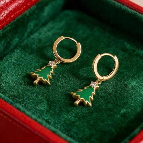 Jean Beau Drop Hoop Earrings for Women, Fasion Jewelry Gift - color: Green Trees