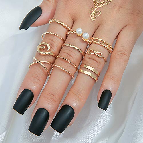 HUJUON 27-34PCS Knuckle Rings Set for Women Stackable Finger Ring Sets Vintage Joint Midi Rings Gold/Silver Star Moon Stacking Rings for Women - style: 27Pcs