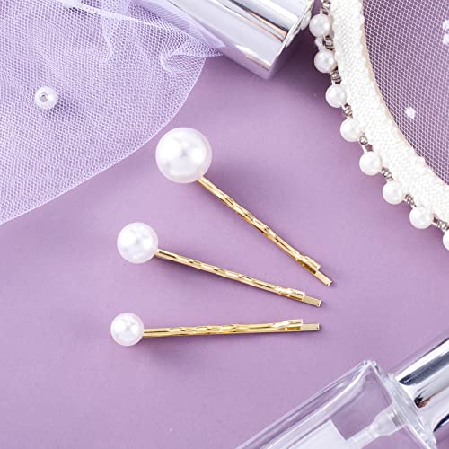 OIIKI 12PCS Pearls Hair Bobby Pins, Pearl Hair Clips, 3 Sizes, Gold | Pearl Barrettes, Decorative Wedding Bobby Pins, Bridal Hairstyles Accessories for Women, Girls, Daily Use, Parties