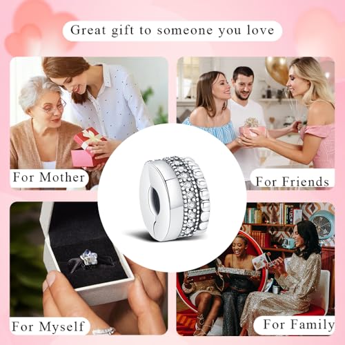 KEQ Clip Spacer Charm for Bracelet 925 Silver Pave Cubic Zirconia Clip Lock Stopper Bead Spacer For Women Bracelets Stopper Birthday Gifts European Openable Beads 2pcs - color: Coiled Beads