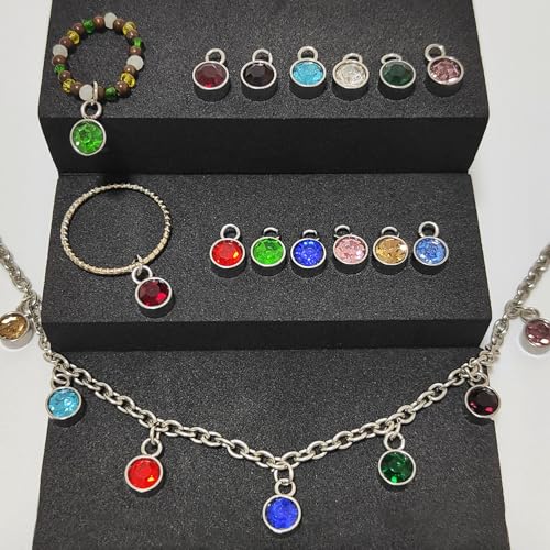 Glass Rhinestone Charms, 48 Pcs 12 Colors Silver Back Round Birthstone Beads Crystal Dangle Jewelry Making Pendants for Earrings Necklace Bracelet, 6MM