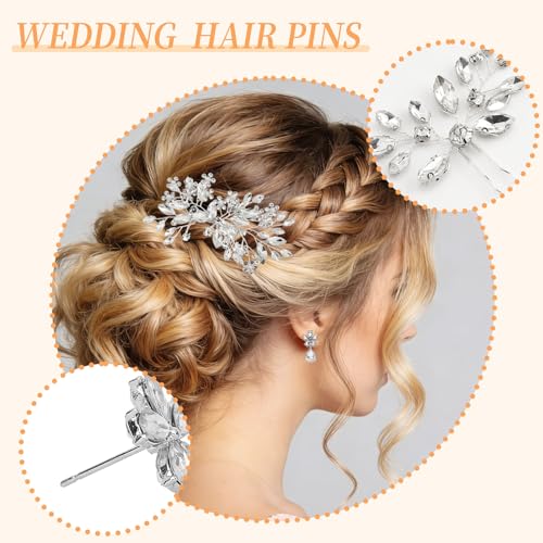 6 Pieces Crystal Bride Hair Accessories and Earrings.Sliver Wedding Hair Pins with Rhinestones for Bride Bridesmaids Women Girls. - color: Style4