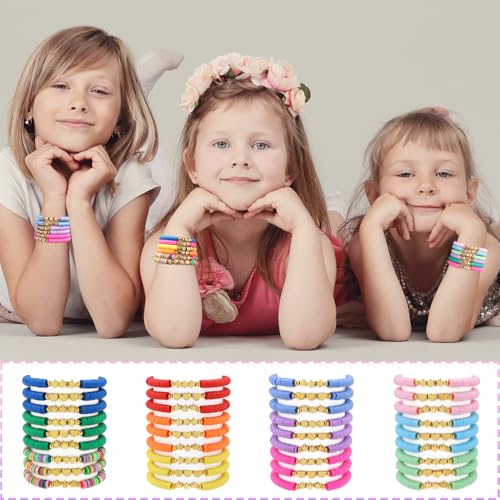 36 Pcs Preppy Friendship Bracelets for Teen Girls Heishi Cute Clay Beads Bracelets Bulk Colorful Heart Star Crown Friendship Surfer Bracelets Things Jewelry Gifts for Girls