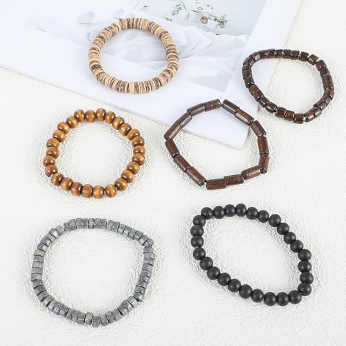 Wooden Mens Beaded Bracelets Adjustable Elasticity Mens Bracelet Multi-Layer Detachable Beaded Bracelets for Men - color: T-001