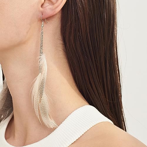 Boho Colorful Feather Dangle Earrings Handmade Beads Taseel Fashion Earrings for Women - color: Brown Taseel