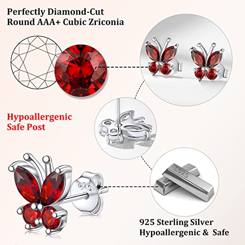 Bestyle Gold Butterfly Earrings for Women, Dainty Cute Birthstone Studs Hypoallergenic Jewelry, Great Birthday Gift - style: 01.January (Garnet)-STUD