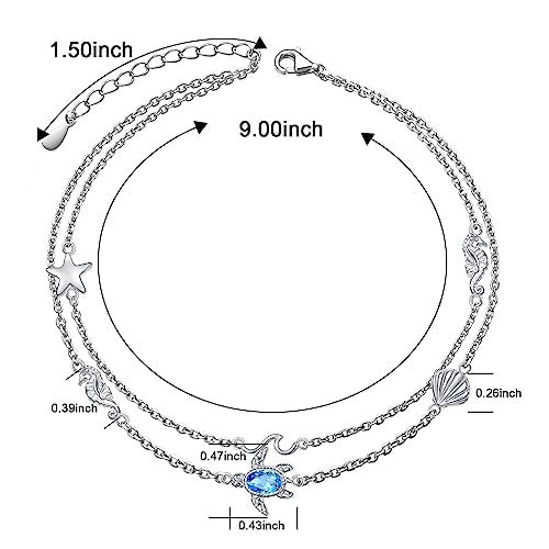 Anklets for Women 925 Sterling Silver Blue Evil Eye Infinity Butterfly Adjustable Multilayer Layered Summer Beach Ankle Bracelet Foot Chain Jewelry for Women - style: D-Sea Turtle