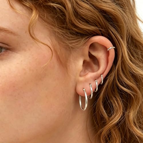 5 Pairs Silver Gold Small Hoop Earrings for Women Surgical Steel Huggie Set | 10 12 14 16 20 mm, Lightweight, Hypoallergenic, 14K Gold Plated 316L Stainless Steel Jewelry, Multiple Piercing - color: Silver+Gold/8 Pairs