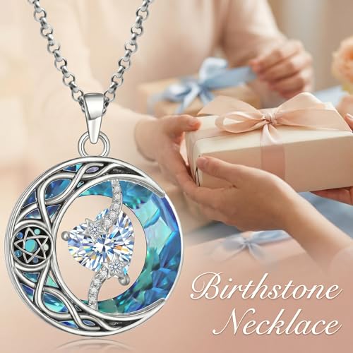 ONEFINITY Moon Star Necklace 18K White Gold Plated Celtic Moon Birthstone Pendant Necklaces Heart Birthstone Anniversary Birthday Jewelry Gifts for Women Wife Mom - style: April