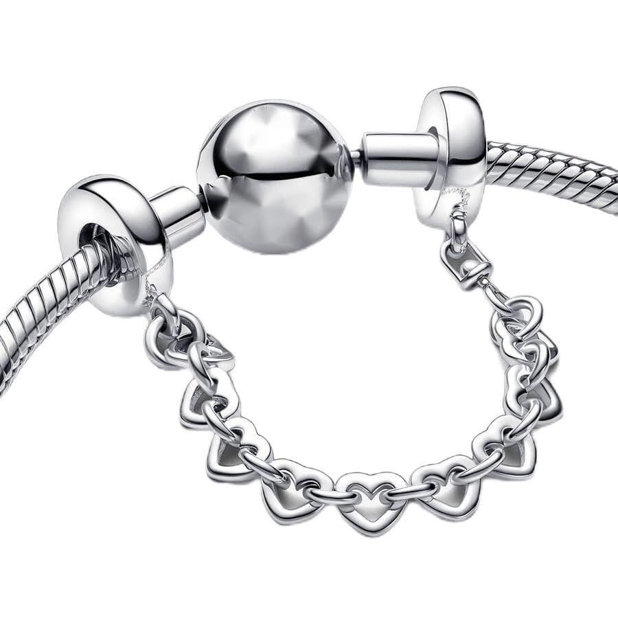 Love Heart Safety Chain Charm 925 Sterling Silver Pendant,Jewelry Beads Gifts for Women Bracelet&Necklace