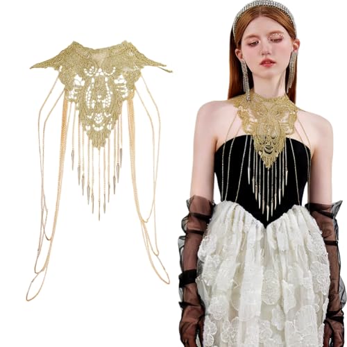 AHANDMAKER Gold Lace Shoulder Chain Flower Body Necklace Bikini Body Chain Sexy Lace Shoulder Jewelry Accessory for Costume Party Rave Women Dress Beach Bikini Shoulder Wedding Holiday