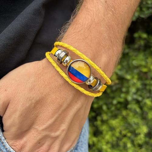 World Cup National Team Soccer Fan Bracelet – Faux Leather – Sports Fashion Jewelry - color: Colombia Yellow