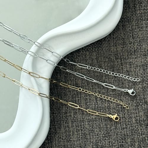 Exway 10 Pcs Paperclip Charm Bracelets Chain 8.0 Inch Stainless Steel Sliver Chain Bracelets Kit with Lobster Clasps for Crafts DIY Women Jewelry Making - color: silver style B, size: 8.0in