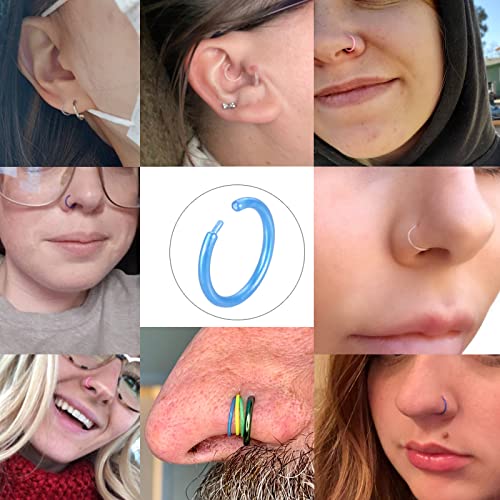 Oveta 8-32PCS 16G/20G Nose Rings Hoop Retainer Colorful Clear Bioflex Acrylic Septum Rings Cartilage Tragus Earrings Piercing Retainer Seamless Ring Hoop 5/16'' or 3/8'' - style: 16G 5/16'' Ring