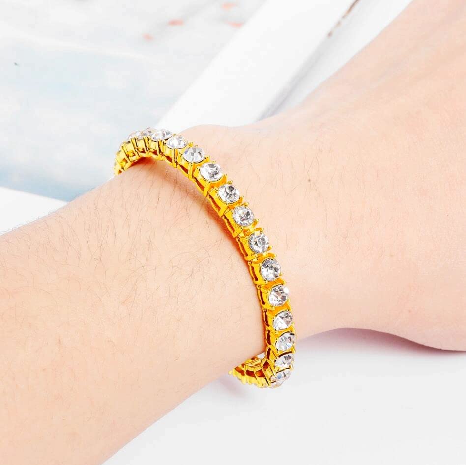 HH BLING EMPIRE 14K Gold and Silver Bracelets Diamond Tennis and Cuban Link Bracelet for Men Women Hip Hop Jewelry - color: 1 row tennis-Silver, size: 8.5"