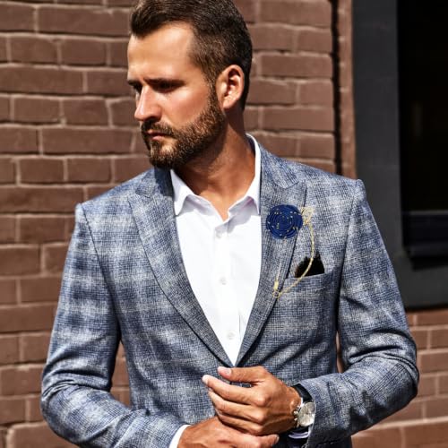 Gold Lapel Pin for Men, Gold Foil Brooch Men's White Flower Satin Lapel Pin with Metal Chain for Suits Professional Tuxedo Groom Wedding Brooch - color: Navy Blue