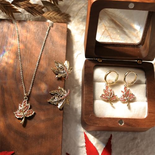 Sonateomber Christmas Tree Dangle Small Gold Hoop Earrings for Women, Cute Sparkly CZ Rhinestone Maple Clover Leaf Drop Earings Thanksgiving Holiday Accessories Fashion Jewelry Gift - color: Fall Orange