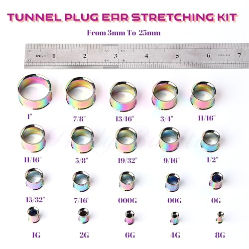 2Pcs G23 Titanium Double Flared Earrings Internally Threaded Gauges for Ears Weights Eyelet Tunnel Plug Stretching Kit From 3mm to 25mm Women Men - color: Rainbow, size: 11mm-7/16"