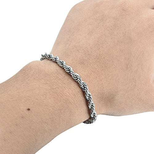 Twist Chain Necklace - Stainless Steel Rope Jewelry for Men & Women - size: 8 Inches, style: 3 mm Wide