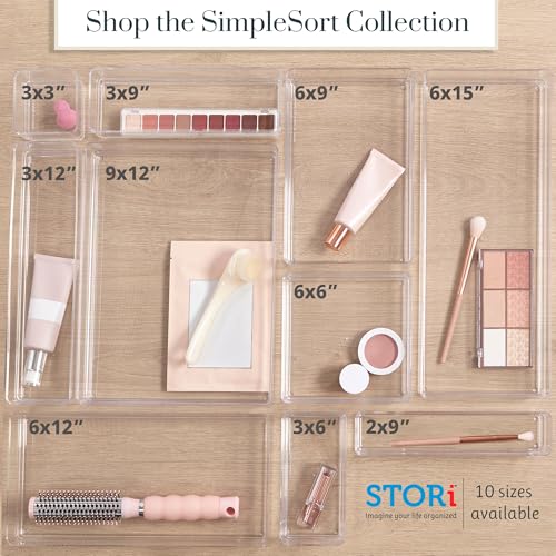 STORi SimpleSort 6-Piece Stackable Clear Drawer Organizer Set | 6" x 6" x 2" Square Trays | Small Makeup Vanity Storage Bins and Office Desk Drawer Dividers | Made in USA - size: 6x6x2"