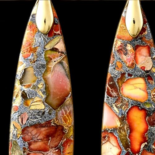 Boho Natural Imperial Jasper Teardrop Dangle Earrings for Women – Hypoallergenic French Hook Stone Drop Earrings Jewelry - color: Orange Golden Hook