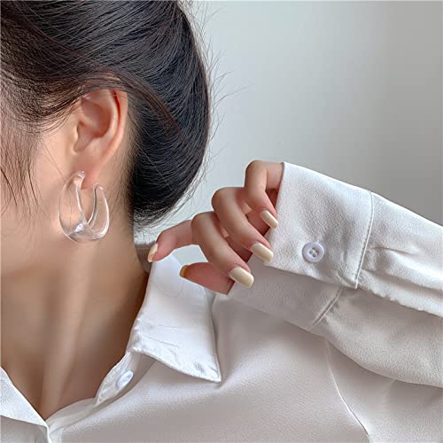 Colorful C shape Hoop Earrings for Women Resin Acrylic Y2k Multicolor Chunky Big Lightweight Jewelry - color: Transparent