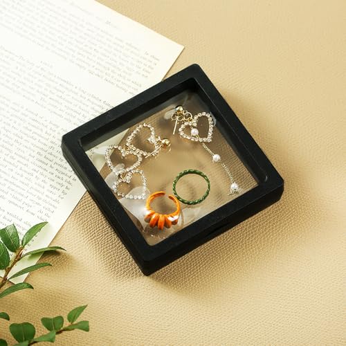 Portable Travel Jewelry Organizer, Black Square Jewelry Display Case, Transparent Window for Coins and Collections (Black, 2.75*2.75*0.51 inches) - size: 2.75*2.75*0.51 inches