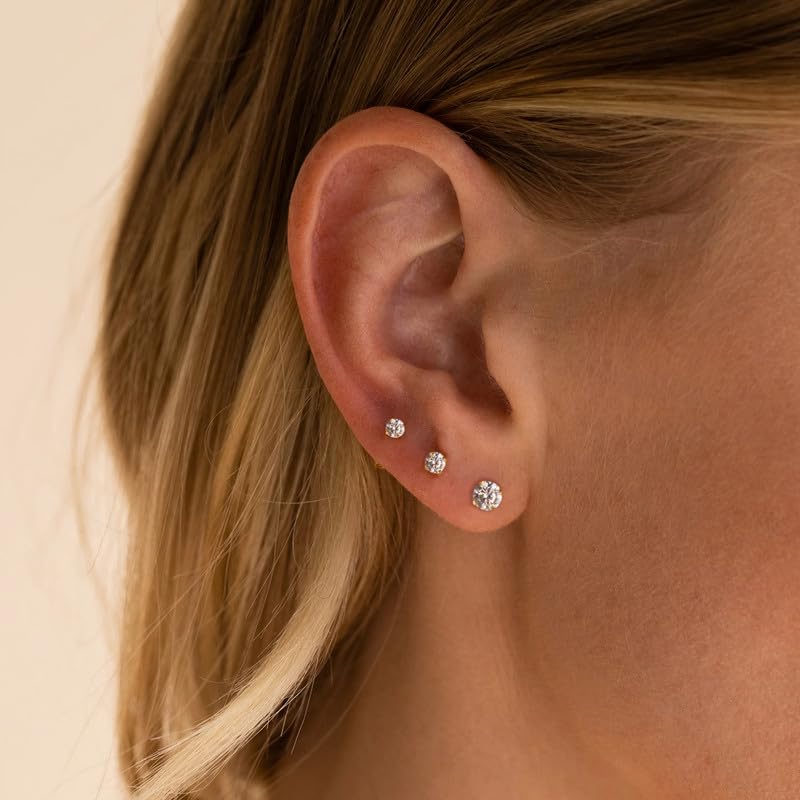 Titanium Earrings Push-in Threadless Flat Back Stud Earrings for Women Men, Cartilage Earring Hypoallergenic Cubic Zirconia Earrings Studs for Helix Tragus Piercing Jewelry - color: Gold-4mm