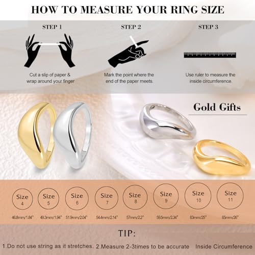 Stacking Rings for Women Gold Plated Wavy Pinky Thumb Ring Stack Size 4-9 - color: Gold2