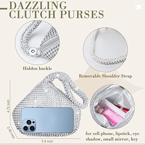 4 Pcs Silver Clutch Purse Jewelry Set for Women Rave Accessories Evening Rhinestone Purse Silver for Bride Wedding - style: Shiny Style