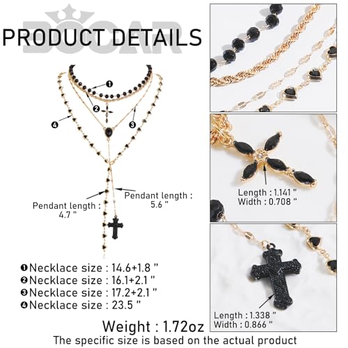 Bocar Layered Black Bead Cross Pendant Y-Necklace for Women Gold Accent Retro Choker Jewelry Ideal Gift(NK-10822) - color: Black