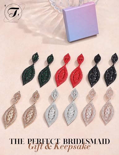 THUNARAZ Clip on Earrings for Women Non Pierced Glitter Rhinestone Crystal | Clip-On Earrings, Wedding Bridal Earrings, Non Pierced Ears, Dangle Earrings, Fake Earrings, Fashion Jewelry - color: Green1