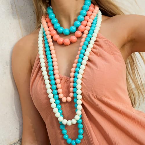 JNF Chunky Beaded Necklaces Women Large Big Ball Bead Choker Necklace Bold Statement Beads jewelry Gift - color: orange beaded