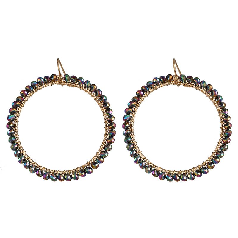 Bohemian Sparkly Crystal Beaded Dangle Earrings Teardrop Earrings for Women Fashionable & Trendy Jewelry Gift-Round Orange - color: Round AB Colors