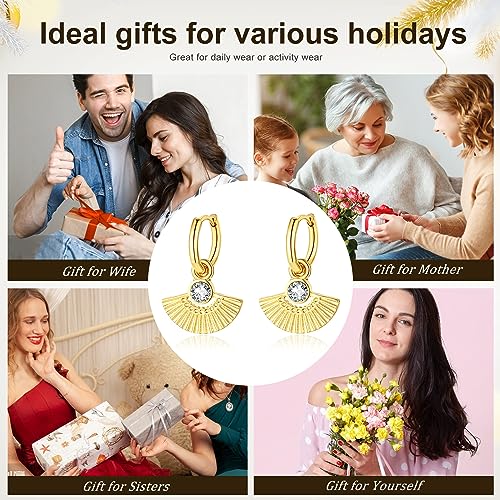 Gold Small Hoop Earrings for Wome | 14K Gold Plated Dainty Small Huggie Earrings S925 Sterling Silver Post Lightweight Drop/Dangle Huggie Earrings - color: Fan Shape