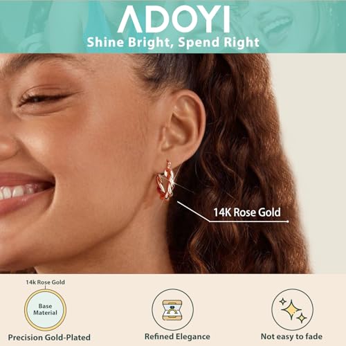 Adoyi 9 Pairs Gold Hoop Earrings Set for Womens Twisted Huggie Hoops Earrings 14K 18K Gold Plated for Girls Valentines Mother's Day Birthday Gifts Lightweight - color: 14K Rose Gold