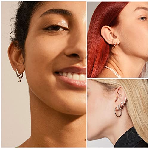 PABBEU 925 Sterling Silver Small Hoop Earrings Set for Women Hypoallergenic | 3Pairs Cubic Zirconia Small Huggie Hoop Earrings Set 13/15/20mm,Nickel-Free Lightweight Comfortable Sleeper Earrings Gift Set - color: 13/15/20mm HMT Silver