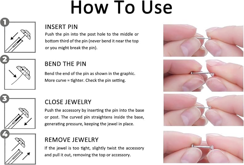 Aumeo 20G 18G 16G Threadless Push in Nose Rings Studs Surgical Steel Labret Jewelry Monroe Lip Rings Studs Medusa Ashley Piercing Jewelry for Women - color: Silver, size: 20g*6/7/8/10/12mm+grabber tool