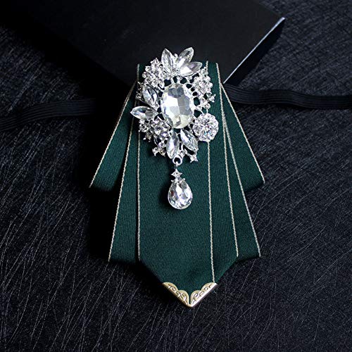 Crystal Bow tie Brooches Collar Pin Jewelry ribbon Fabric Bowknot Pre Tied Neck Tie For men Women wedding bridegroom - color: Dark Green