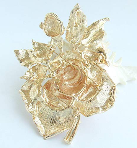 Gorgeous Wedding 5.32" Big Rose Flower Brooch Pin Austrian Crystal Pendant BZ2994 - color: Golden Red and Pink