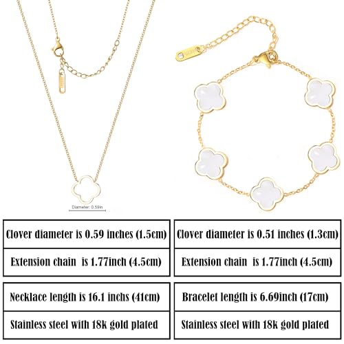Delicacy Clover Bracelets Necklace Set:Clover Necklaces Clover Bracelet Women Link Bracelets Cute Gold Jewelry - color: White-Gold