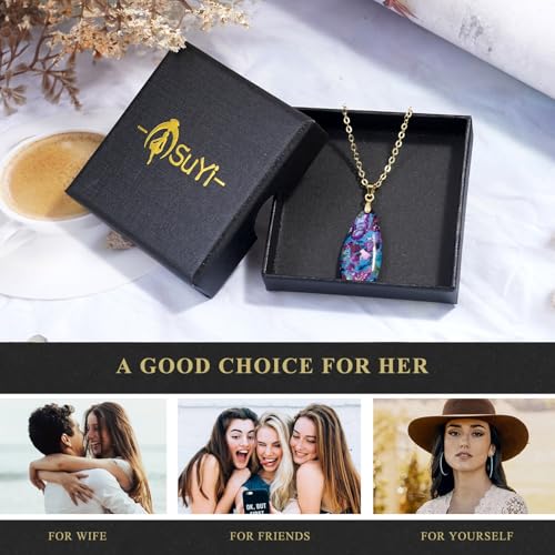 Suyi Stone Necklace for Women Teardrop Colorful Pendant Necklaces - color: Blue Gold 2